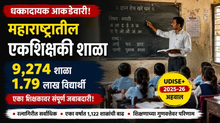 UDISE Plus 2025-26 अहवालानुसार महाराष्ट्रातील एकशिक्षकी शाळांची वाढ दर्शविणारे प्रतीकात्मक चित्र